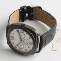 stainless steel watch square case men's genuine leather watch, japan Miyota movement watch